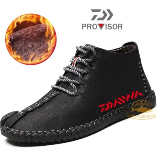DAIWA Fishing Shoes 2020 Mens Outdoor Fishing Warm Non-slip Martin Boots Mountaineering Wear-resistant Casual Leather Shoes