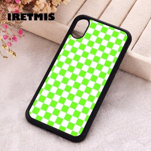 Iretmis 5 5S SE 2020 Phone Cover Cases for iPhone 6 6S 7 8 Plus X Xs Max XR 11 12 MINI Pro Rubber Silicone Green Checker