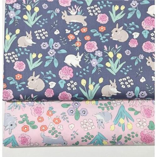 Floral Rabbit 100% Cotton Twill Fabric For Kid,sewing Quilting Fat Quarters Material For Baby&child,DIY Bedding Textile Fabric