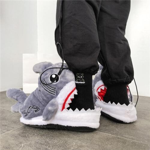 Funny Animal Shark Women Men Indoor Slippers Warm Soft Bottom Cartoon Fish Shoes Gifts Slip-on Womens Fluffy Animal Slippers