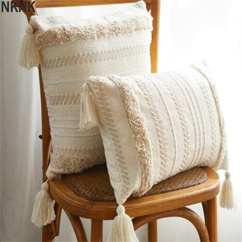 Home Decor Boho Pillowcase Sofa Cushion Square Decor Pillows Bedroom Living Room Woven Modern Large Tassel Pillow Cover