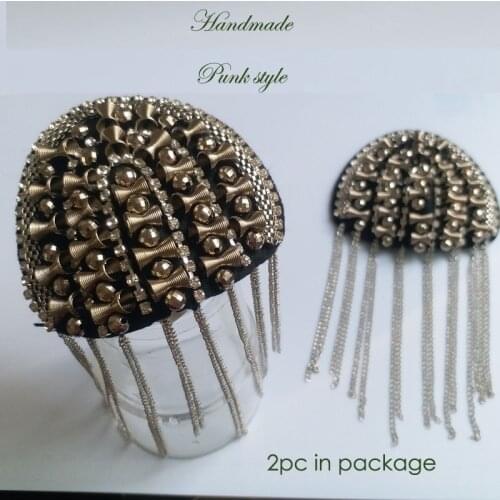 2pcs/set black tassel Beaded epaulette for clothes Punk Coat Suit DIY Fashion Tassel Badge Epaulets Shoulder Patches appliques