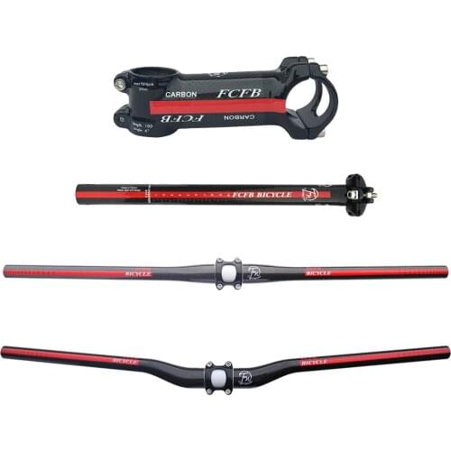 FCFB FW red Broad-brush carbon handlebar set mtb bike rise/flat handlebar + seatpost + Carboalumination stem+ cap +washer