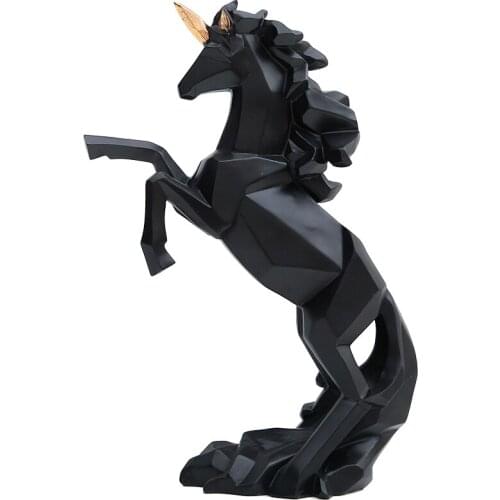 GEOMETRIC UNICORN ART SCULPTURE ORIGAMI ANIMALS WHITE/BLACK HORSE FIGURINE RESIN ART&CRAFT HOME DESKTOP DECORATION OFFICE R1727