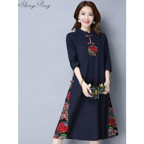 Retro style Chinese oriental dresses modified cheongsam modern qipao dress female long cotton qipao dress Q479