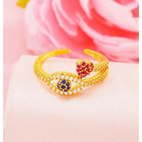 Classical Gold Color Ring for Women Adjustable Rhinestone Angel Eye Open Ring Engagement Wedding Female Bohemia Jewelry