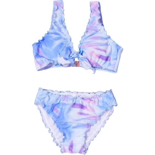 2Pcs Breathable Little Girls Swimwear Suit Summer Children Creative Stringy Selvedge Bow Decoration Split Bikini Swimsuit Set