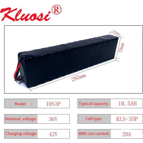 KLUOSI 10S3P 36V 10.5Ah 10Ah 36V Battery 42V Lithium Battery Pack for Xiaomi Mijia M365 Pro Ebike Bicycle Scooter with 20A BMS
