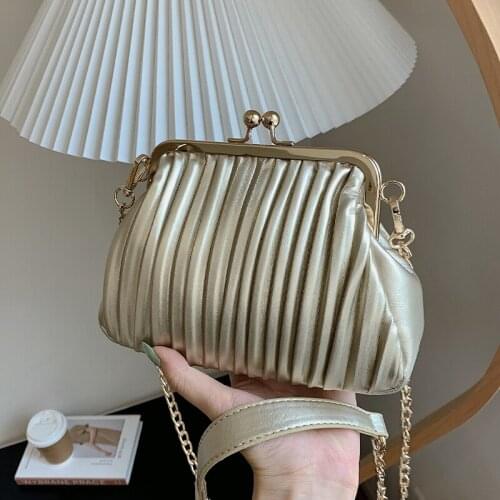 Small Crossbody bag 2022 New PU Leather Womens Designer Handbag Chain Shoulder Messenger Bag Solid color Pleated Shell bag