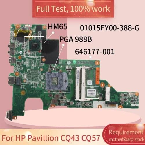 For HP Pavillion CQ43 CQ57 01015FY00-388-G 646177-001 HM65 PGA 988B Notebook motherboard Mainboard full test 100% work