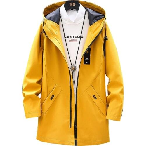 Men Solid Windbreaker Loose Hooded Jacket Trend Zipper Overcoat Casual Long Trench Coat Male Mens Clothing 5 Color Size M-3XL
