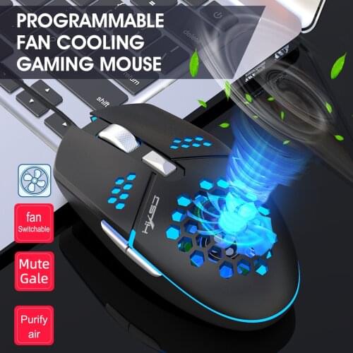 J400 New Cooling Fan Mouse Ergonomic Wired Gaming Mouse 6 Button 8000 DPI Adjustable With LED Backlight Hand Sweat Design