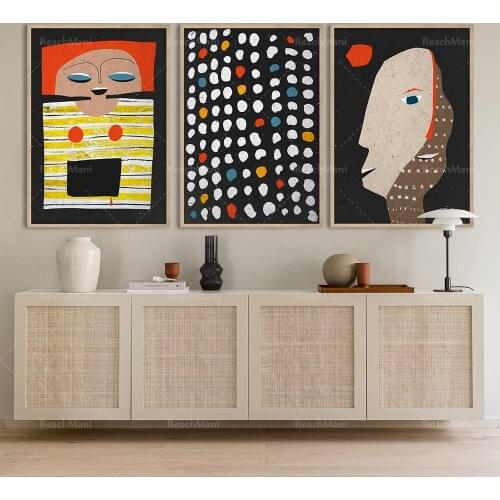 Love Couple Boho Decoration Set, African Art Abstract Face, Yellow Orange Black Graphic Art, African Motivation Concept Triptych