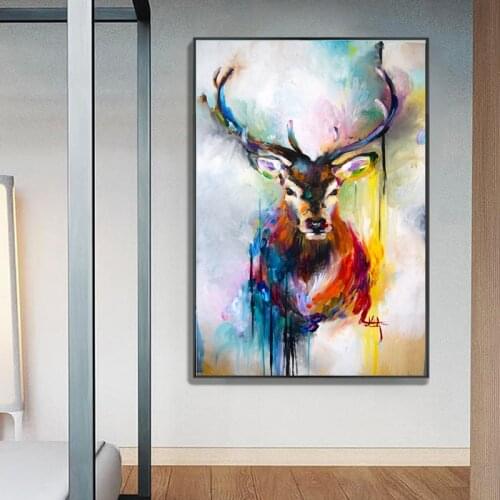 Nordic Animal Colorful Deer Canvas Painting Posters and Prints Cuadros Wall Art Picture for Living Room Home Decoration Unframed