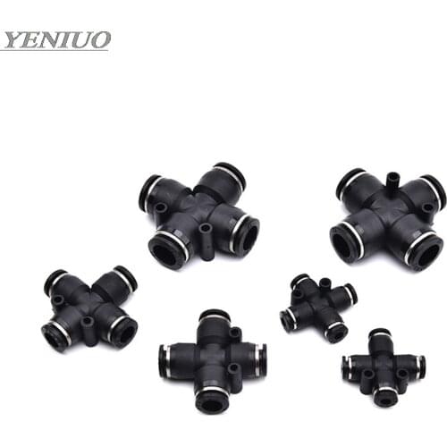 Black 4mm 6mm 8mm 10mm 12mm 4 Way Cross Union Pneumatic Tube Push in Quick Fittings Connector