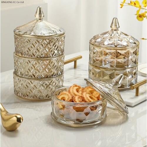 Nordic Luxury Candy Jar Transparent Crystal Glass Jar Decoration Household Dessert Bowl with Lid Dried Fruit Snack Storage Box