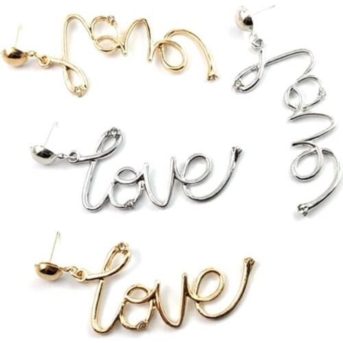 New Arrival Gold Silver Color Love Letter Earrings For Women Bohemian Black Rhinstone Metallic Statement Earring Jewelry