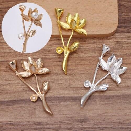 5pcs 72*40mm Metal Alloy Flowers Accessories Gold Silver Plated Lotus Flower Base Settings For Jewelry Making
