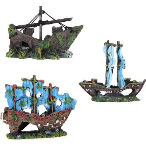 Resin Home Aquarium Ornament Wreck Sunk Ship Aquarium Ornament Sailing Boat Destroyer Fish Tank Tank Aquarium Decoration