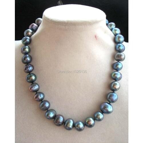 Freshwater pearl black near round 12-16mm necklace 18inch nature wholesale beads gift growth veins