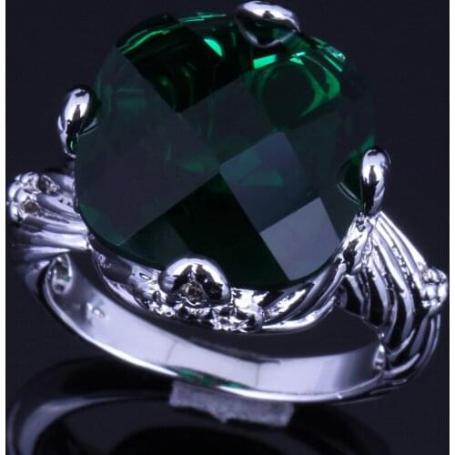Excellent Big Square Green Cubic Zirconia Silver Plated Ring V0154