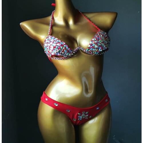 Push Up Rhinestone Bikini 2021 Newest Crystal Women Swimwear Hollow Out Diamond Swimwsuit Manual High End Customized Bathing Sui