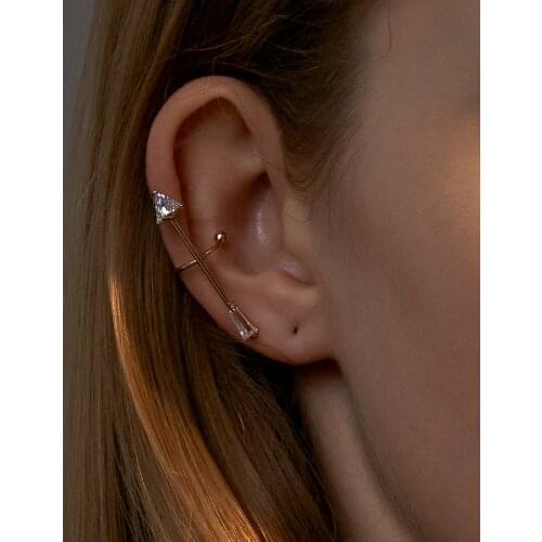 2020 Fashion 1Pc Ear Cuffs Gold Silver Color Arrow Ear Cuff Clip Earrings for Women Crystal No Piercing Fake Cartilage Earrings