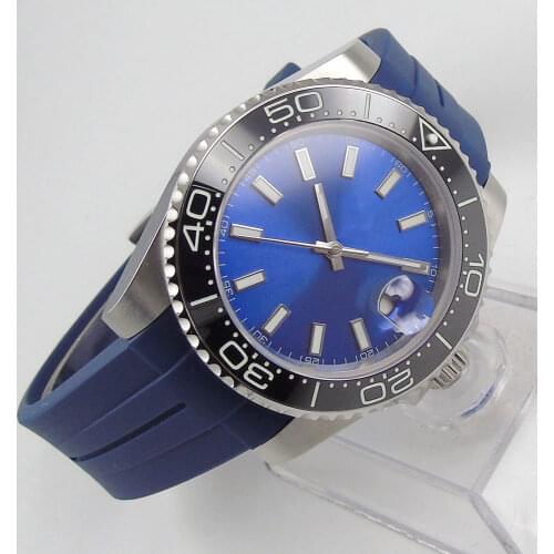 SUB Steel Case Mechanical Mens Watch Super Luminous Blue Dial 21 Jewels MIYOTA 8215 Rubber Bracelet Date Sapphire Glass