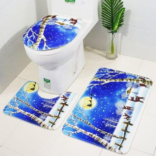 Marry Christmas cartoon Three-piece set 3D printed Bathroom Pedestal Rug Lid Toilet Cover Bath Mat Set drop shipping 07