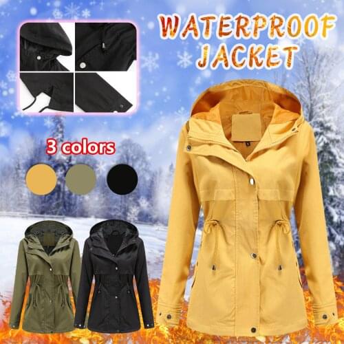 Waterproof Jacket Women Hooded Windbreaker Jackets Lightweight Drawstring Waist Coat Removable Hoodies Hiking Camping Raincoat