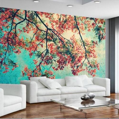 Wellyu Retro Vintage Peacock Flower Branch TV Sofa Mural Wall Custom Large Mural Green Wallpaper papel de parede para quarto