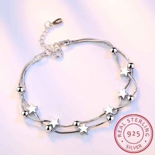 Handmade Jewelry Crystal Star Bead 100% 925 Sterling Silver Charm Bracelet & Bangles S925 for Women