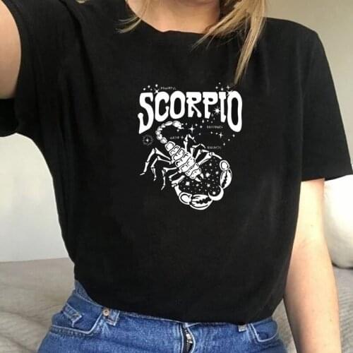 Goth Scorpio Woman Tshirts Sun and Moon Harajuku Streetwear Halloween Grunge Style Short Sleeve Meme T Shirt Tops