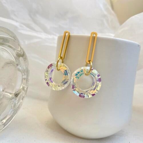 AENSOA 2020 New Exquisite Crystal Drop Earring Trendy Multi AB Color Round Pendant Earrings Glass Copper Statement Earrings