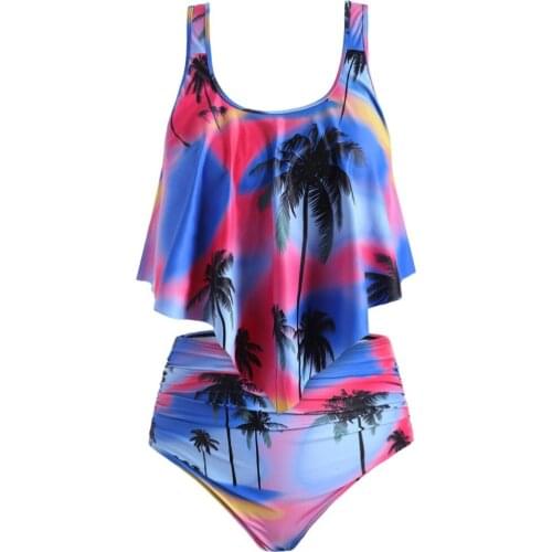 Women bikini Push-Up Padded Ruffles Plus Size Steel Ring Tree Print Bikini Swimsuit high waist bikiniset swimming suit for women