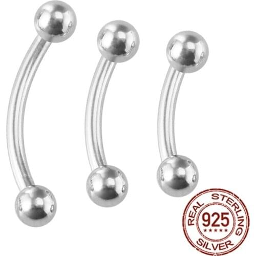 1PC 925 Sterling Silver Curved Barbell Tongue Rings Women 16G Lip Ring Eyebrow Nipple Rook Piercing Jewelry Cartilage Earrings
