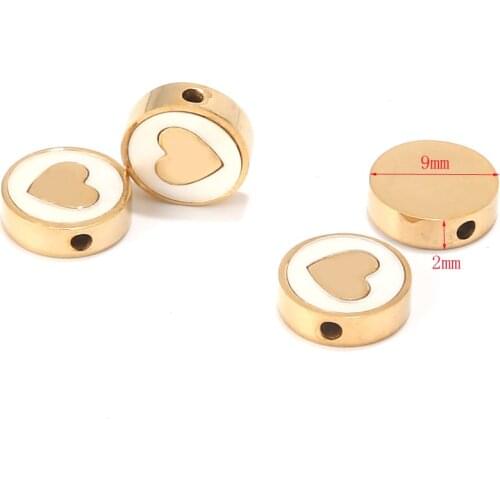 10pcs Top quality gold tone stainless steel heart spacer beads round DIY jewelry finding Accessories