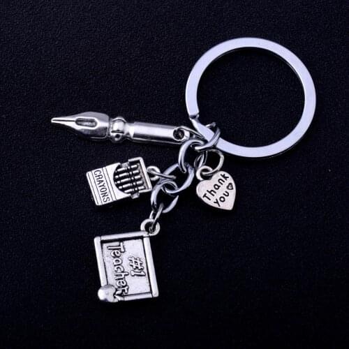 12PC Pen Crayons Teacher Love Heart Thank You Charm Pendant Keychains Teachers Keyrings Women Graduation Thanksgiving Gifts Hot