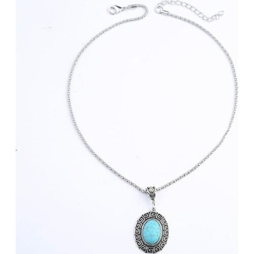 2019 Fashion Classic Bohemia Style Turq stone Necklace Pendant Necklace Chain Vintage Jewelry Fashion for woman and girls gift