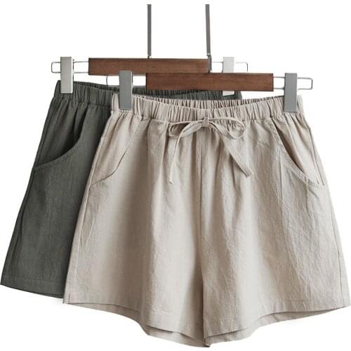 2021 New Hot Summer Casual Cotton Linen Shorts Women Plus Size High Waist Shorts Fashion Short Pants Streetwear Womens Shorts