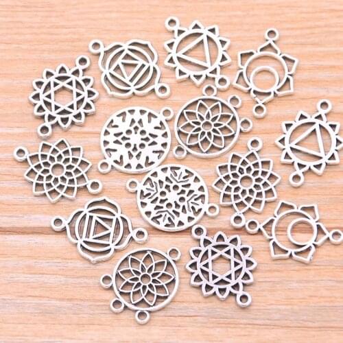 PULCHRITUDE 30 Pcs Mix 8 Styles Photo Color Zinc Alloy Retro Pendants Porous Connectors Linker For DIY Charm Jewelry Accessorie