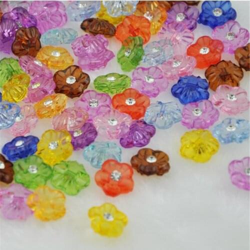 50pcs 15mm mixed color flower acrylic buttons shirt rhinestone crystal buttons for sewing crafts decorative accessories PH06