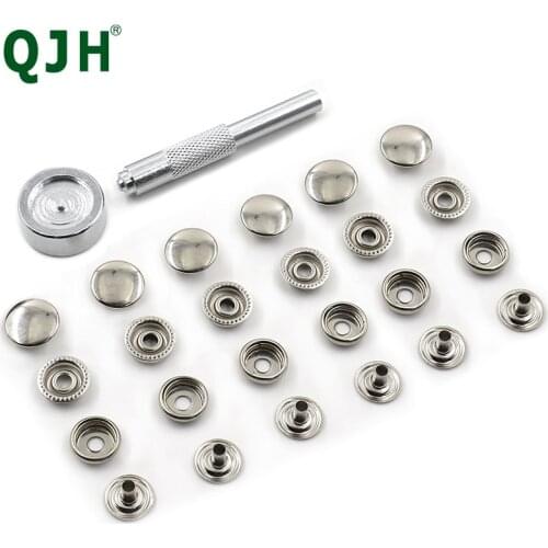 6pcs 15mm Metal Snap Button& 1set Rivet Clasp Install Tool DIY Leather Clothing Jacket Belt Mounting Metal Fastener Press Buckle