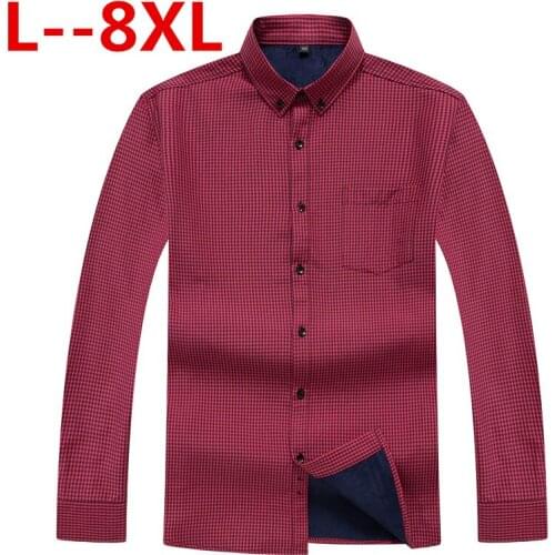 6XL Winter Warm Flannel 8XL Plaid Dress Cotton Long Sleeve Men Work Brand Casual Slim Fit Camisa Social Shirts