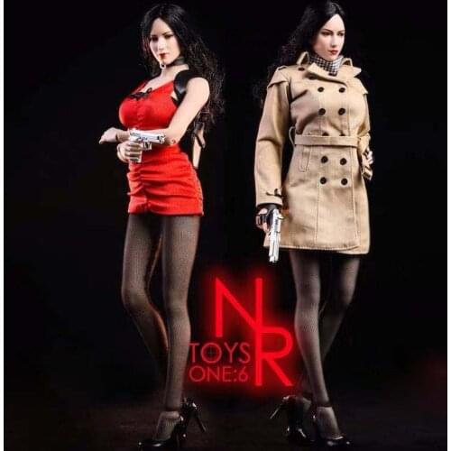 1/6 scale Ada Wong Trench Coat Scarf Stockings Shoes Pistol Model Se for 12in Female Soldier Action Figure Toys