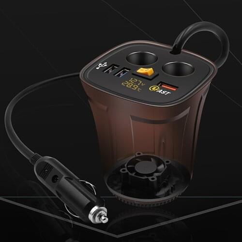 Car Charger 5V 3.6A Fast Chargering For iphone GPS 2 USB Charger 2.1A with on/off LED Temperature Voltmeter Cigarette Lighter