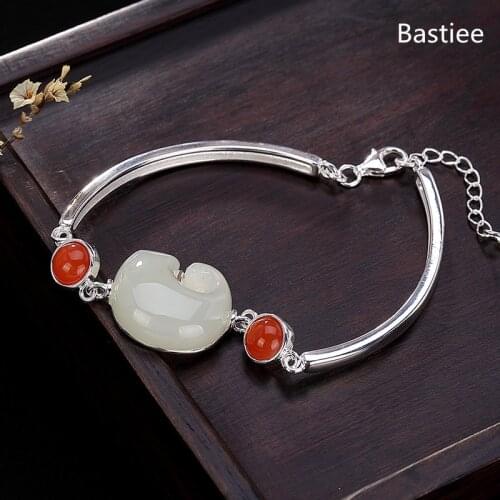 Bastiee Jade Agate 925 Sterling Silver Bracelet For Women Silver 925 Jewelry Bracelets Hmong Jewelry Luxury Chinese Ancient