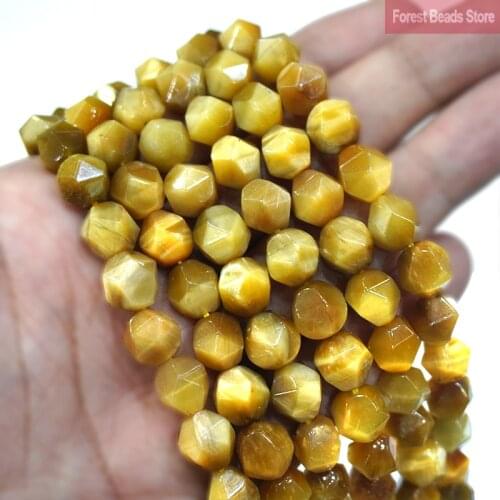 6 8 10MM Natural Diamond Faceted Gold Tiger Eye Stone Round Beads DIY Bracelet Necklace Charms for Jewelry Making 15" Strand