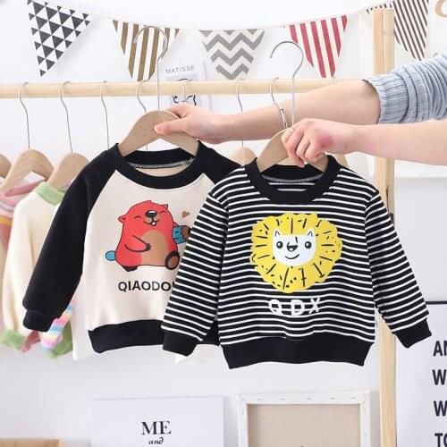 Childrens Sweatshirt Boys Hoodies For Girls Clothes Cartoon Baby Shirt Thin Velvet Kids Clothing 2021 Autumn Winter Costume