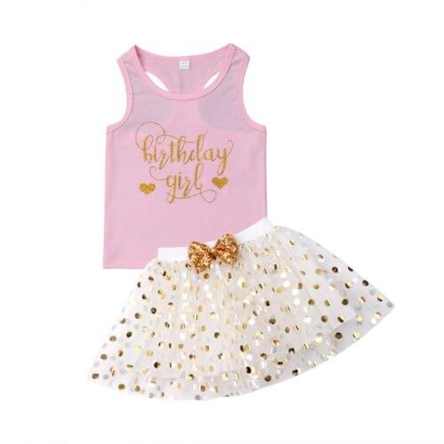 Toddler Kid Baby Girl Cotton Vest Tops Shirt +Party Tutu Skirt Dress Outfits Set